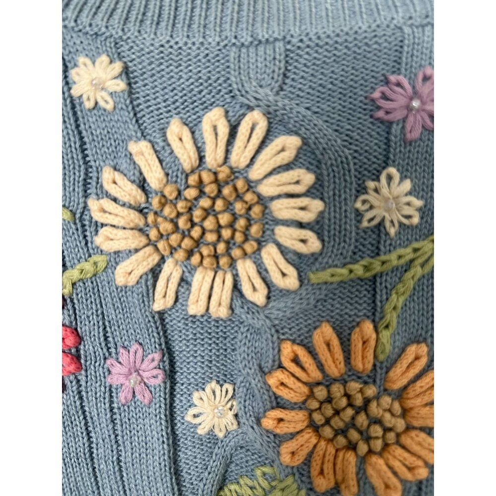 VTG Alfred Dunner Embroidered Floral Beaded Pastel Blue Pullover PS